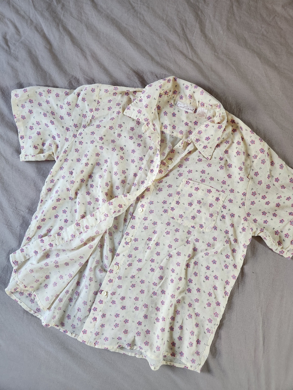 Carroll Reed Vintage Floral Button-Up Shirt Pink Blue Ditsy Floral - Size Large